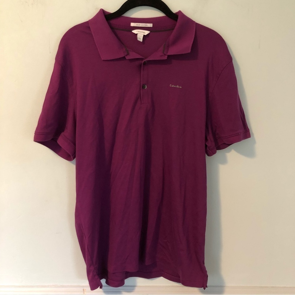 Calvin Klein 100% Liquid Cotton Purple Short Sleeve Dress Shirt Size Large
